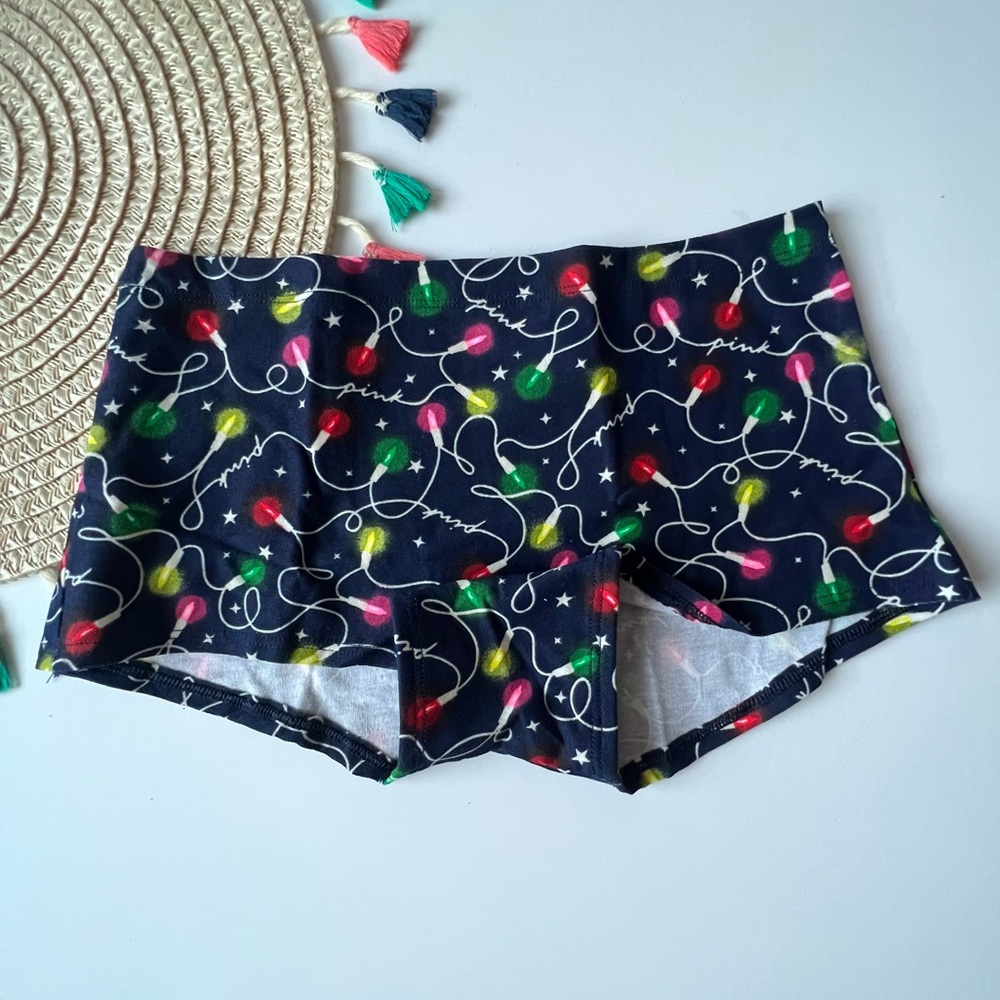 Victoria's Secret Cotton Boyshort Panty Ensign Holiday Lights Print Large NEW